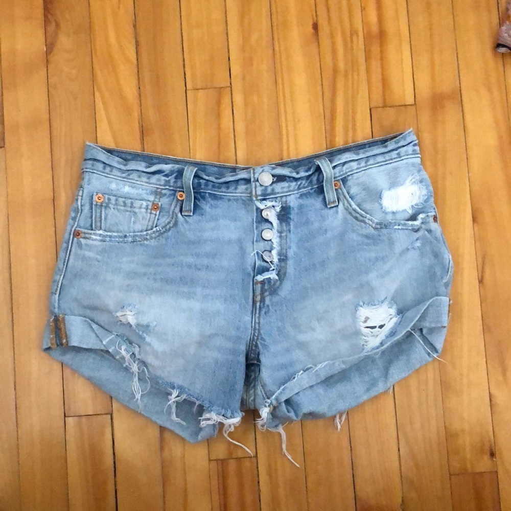 Levi’s Light Wash Distressed Denim Cutoff Shorts